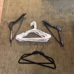16 Clothes Hangers Bundle - 12 White Plastic + 2 Black Heavy Duty + 2 Velvet
